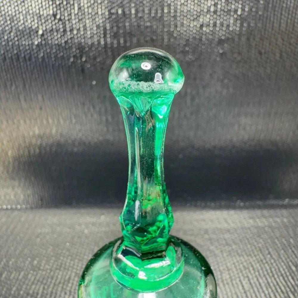 Vintage Illinois State Green Glass Bell Applied Flowers Glassware Figurine Decor